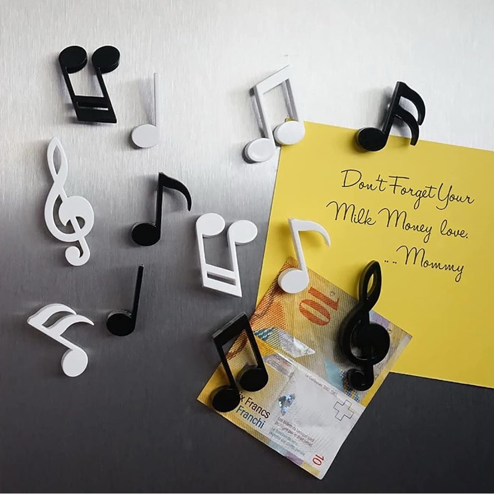 12 pc Magnets Fridge Black and White Music Note Magnets Cute Decorative